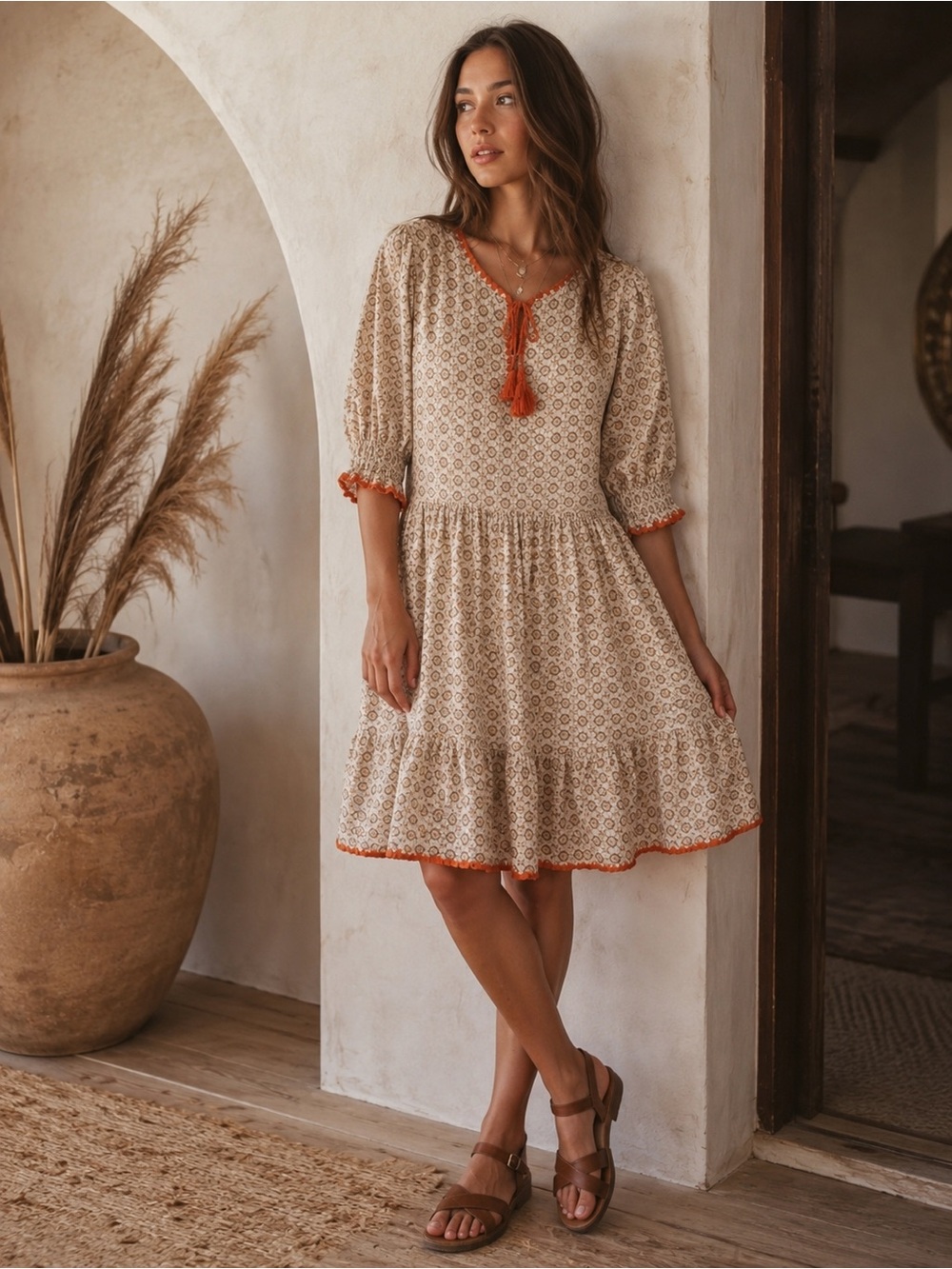 157🌟 Bebe Organic Jules Azulejo Boho Dress NWT | Organic Cotton | Size Small